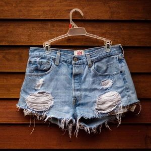 Vintage Levi’s Original 501 Denim Shorts, Ripped and Distressed, 32 W, Fits 30W